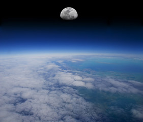 The Earth in space and the Moon.