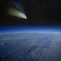 Comet Hale-Bopp above the Earth's surface.