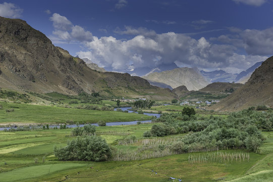 India, Ladakh, View of Kargil Village