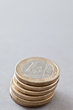 Close-up of a stack of six one Euro Coins