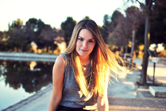 Portrait of young woman outdoors