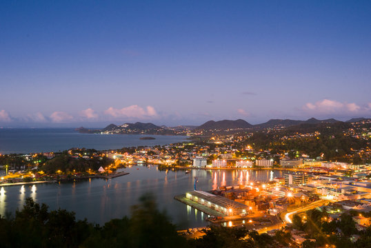 Saint Lucia, Castries,  Cityscape from La Toc at dusk