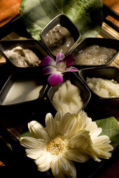 Spa ingredients presented with flowers