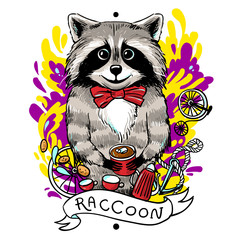raccoon drinks tea