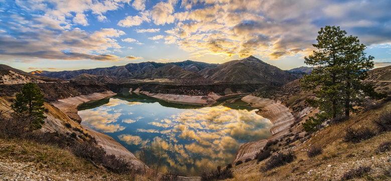 Scenic view of lake with mountains in background