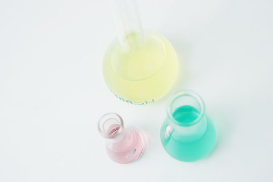 Conical flasks in laboratory