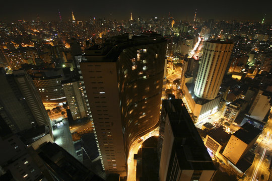 Brazil, Sao Paulo State, Sao Paulo, Elevated view of city at night