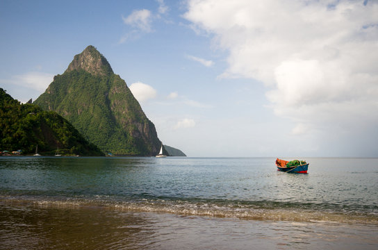 Saint Lucia, Petit Piton seen from Soufriere Bay