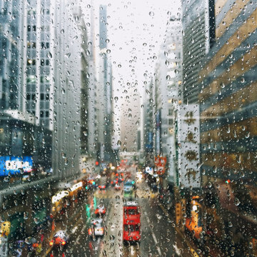 View of city through window