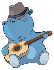 Little hippo, guitarist. Cartoon 