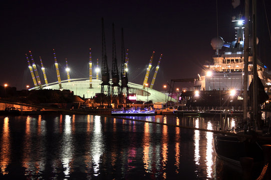 United Kingdom, England, London, View of South Dock with O2
