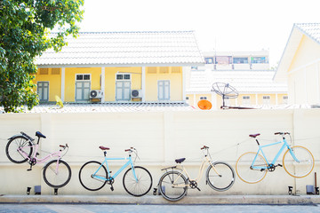Bicycle wall with building background