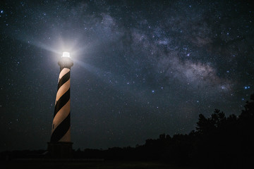 USA, North Carolina, Cape Hatteras Lighthouse under The Milky Way 