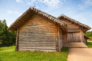 Russian rural wooden architecture example, old barns