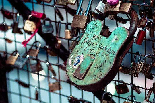 France, Paris, Love padlocks on Pont des Arts