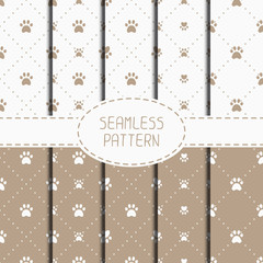 Set of seamless pattern with animal footprints, cat, dog - 83542569