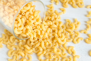 Closeup of dry macaroni pasta