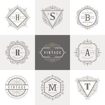 Monogram logo template with flourishes  ornament elements