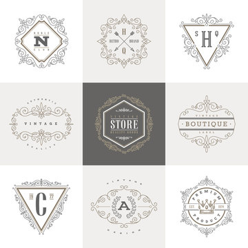 Monogram logo template with flourishes ornament elements.