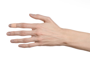 man's hand glued medical plaster first aid plaster advertising