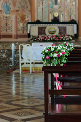 Wedding bouquet at the church