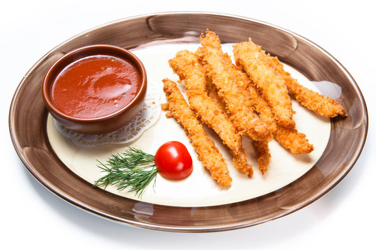  chicken pieces made in friture with spicy sauce