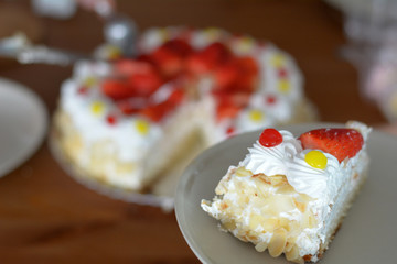 Part Of Cake With Strawberries And Cream 
