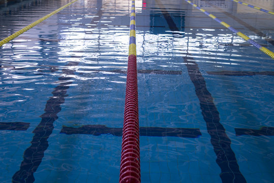 Lanes In Piblic Swimming Pool With Po People 