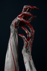 horrible zombie demon bloody hands on a black background