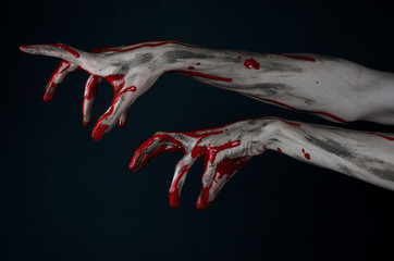 Obraz na płótnie Canvas horrible zombie demon bloody hands on a black background