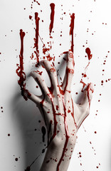 bloody hand print on a white leaves bloody wall studio isolated © Alex