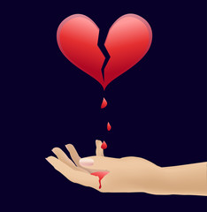 from the heart blood dripping on his hand