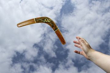 Catching returning painted boomerang