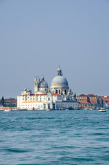 Water view of Basilica Santa Maria della Salute in Venice, Italy