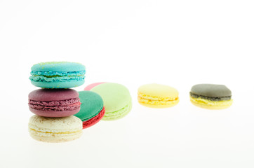 Macaron many colors on white background