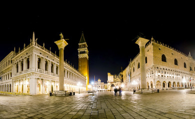 San Marco square, Campanile and Doge Palace at night, Venice
