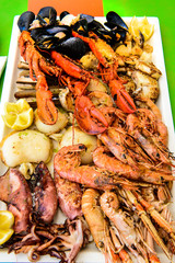 Fried prawns and other seafood