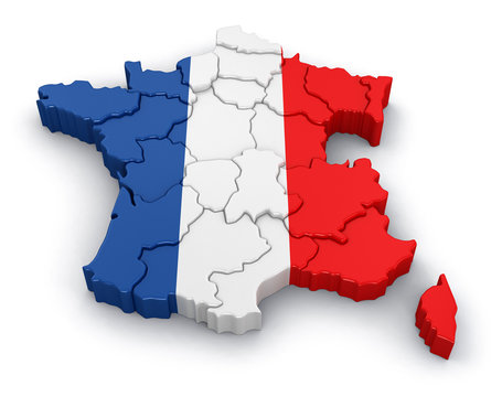 Map of France. Image with clipping path.