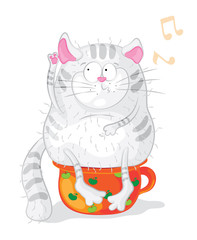 Cat on a chamber-pot. Vector characters. Cartoon.