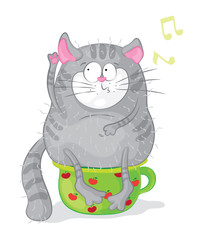 Cat on a chamber-pot. Vector characters. Cartoon.