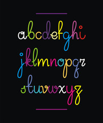  Neon hand drawn font. Vector alphabet