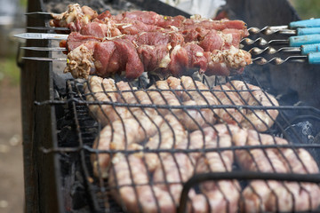 meat on skewers the grill