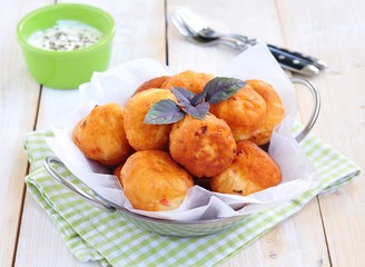 Snack doughnuts on a wooden table
