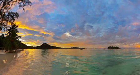 Tropical beach Cote d'Or at sunset - Seychelles