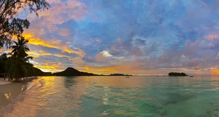 Aluminium Prints Tropical beach Tropical beach Cote d'Or at sunset - Seychelles