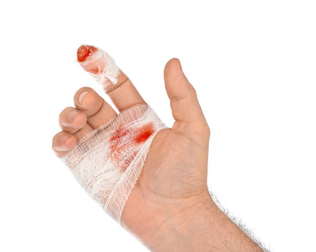Hand with blood and bandage