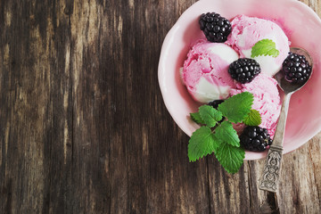 ice cream and blackberries