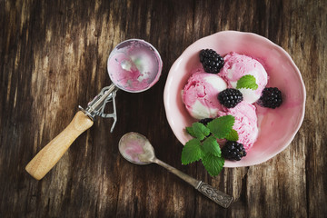 ice cream and blackberries