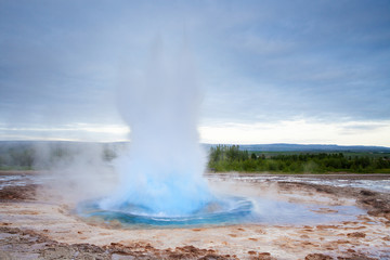 Eruption of Strokkur Geyser in Iceland