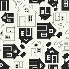 Home sweet home house silhouette and outline seamless pattern